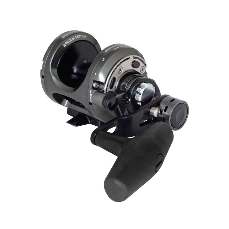 OKUMA Makaira Sea Two Speed Lever Drag 30II fishing reel with durable metal construction, ergonomic handle, and precision drag system.